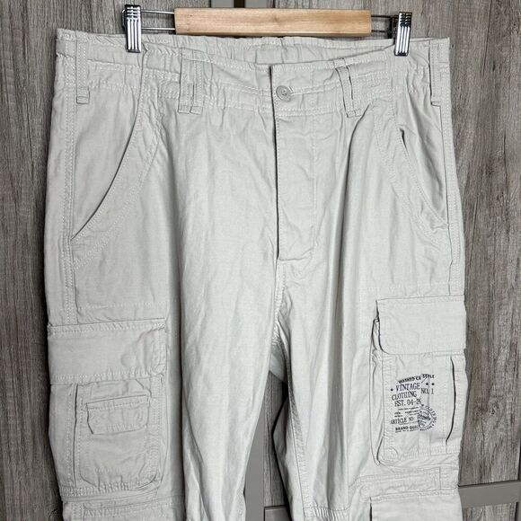 Bandit Pure Vintage Cargo Pants Trousers Button Fly Military Ivory Size L - Picture 2 of 8